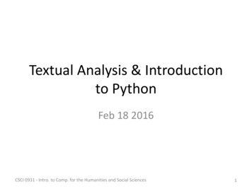 Textual Analysis & Introduction To Python