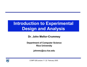 Introduction To Experimental Design And Analysis