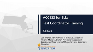 MA ACCESS For ELLs Test Coordinator Training