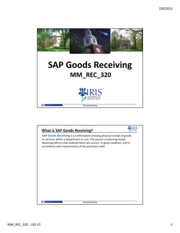 SAP Goods Receiving - University Of Kentucky