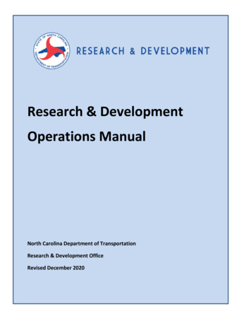 NCDOT Research And Development Operations Manual 2020