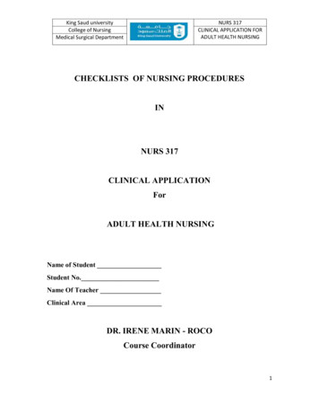 Checklists Of Nursing Procedures In Nurs 317 Clinical Application . - Ksu
