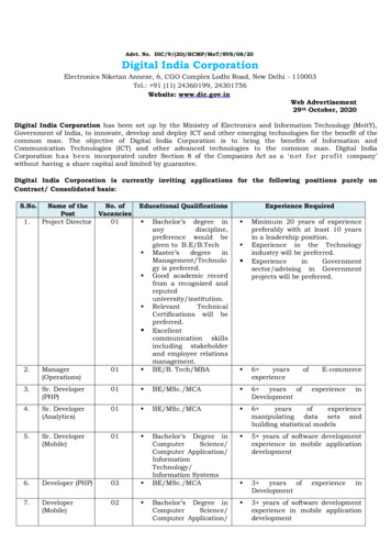 Advt. No. DIC/9/(20)/HCMP/MoT/SVS/08/20 Digital India Corporation