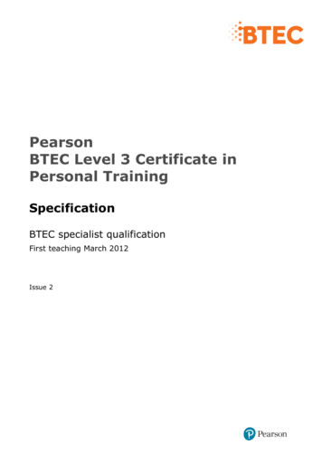 Pearson BTEC Level 3 Certificate In Personal Training