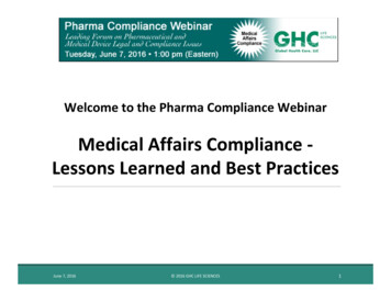 Welcome To The Pharma Compliance Webinar