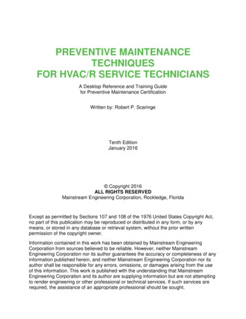 PREVENTIVE MAINTENANCE TECHNIQUES FOR HVAC/R 