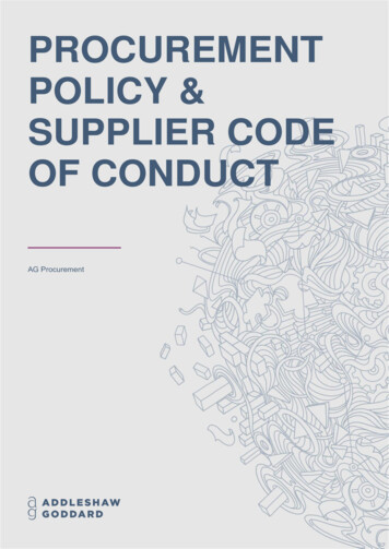POLICY & SUPPLIER CODE OF CONDUCT - Addleshaw Goddard