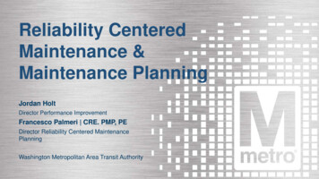 Reliability-Centered Maintenance And Maintenance Planning