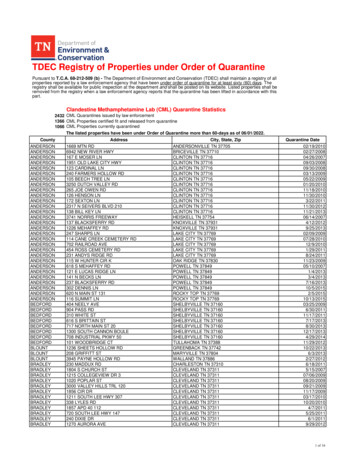 TDEC Registry Of Properties Under Order Of Quarantine