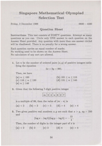 Singapore Mathematical Olympiad Selection Test