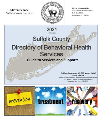 Suffolk County Directory Of Behavioral Health Services