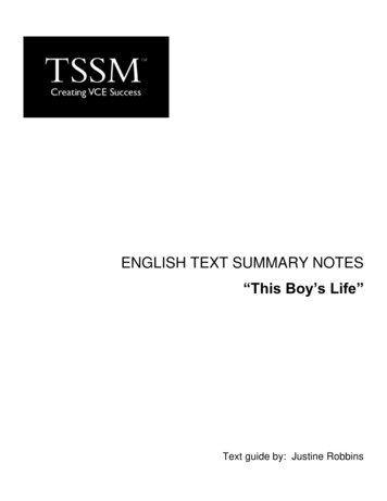 ENGLISH TEXT SUMMARY NOTES “This Boy’s Life”