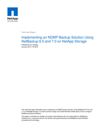 Technical Report Implementing An NDMP Backup Solution Using NetBackup 6 .