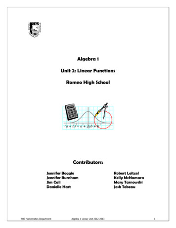 Algebra 1 Unit 2: Linear Functions Romeo High School