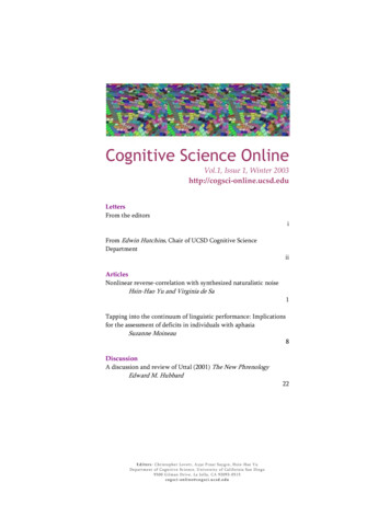 Cognitive Science Online - University Of California, San Diego