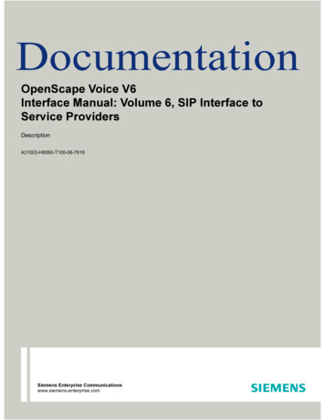 OpenScape Voice V6 Interface Manual: Volume 6, SIP Interface To Service .