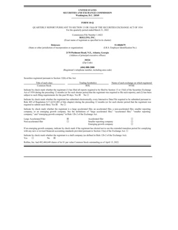 UNITED STATES SECURITIES AND EXCHANGE COMMISSION FORM . - Rollins, Inc.