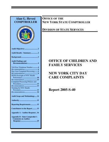 FFICE OF THE COMPTROLLER NEW YORK STATE COMPTROLLER