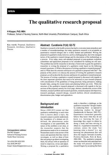 The Qualitative Research Proposal - SciELO