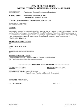 City Of El Paso, Texas Agenda Item Department Head'S Summary Form