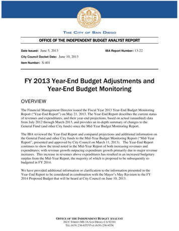 FY 2013 Year-End Budget Adjustments And Year-End Budget . - San Diego