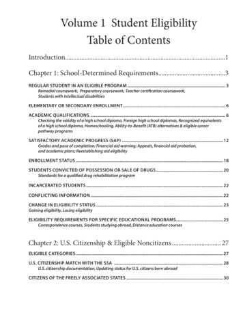 Volume 1 Student Eligibility Table Of Contents - Ed
