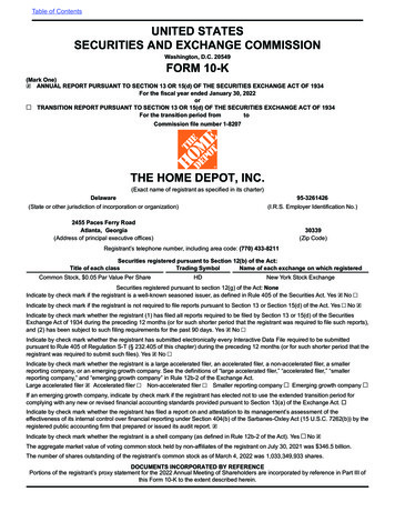 UNITED STATES SECURITIES AND EXCHANGE COMMISSION FORM 10-K - The Home Depot