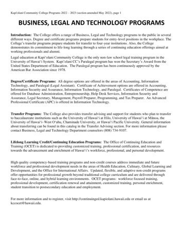 Kapi'olani Community College Programs 2022 2023, Page 1 BUSINESS, LEGAL .