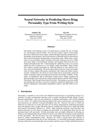 Neural Networks In Predicting Myers Brigg Personality Type .
