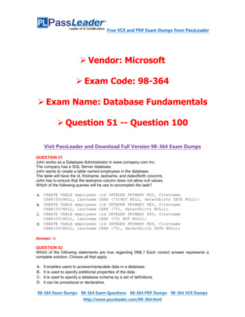 Vendor: Microsoft Exam Code: 98-364 Exam Name: Database .