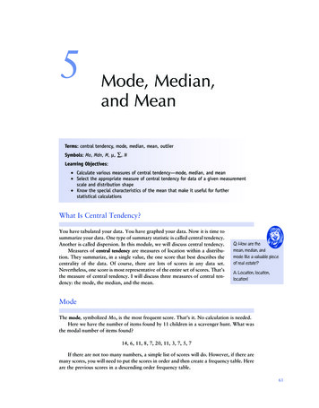 Mode, Median, And Mean - SAGE Publications Inc
