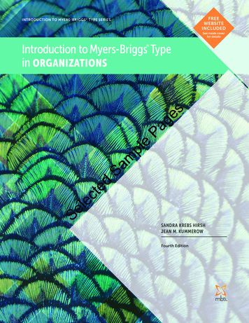 Introduction To Myers-Briggs Type In ORGANIZATIONS