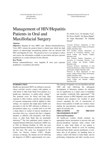 Management Of HIV/Hepatitis Patients In Oral And Maxillofacial Surgery