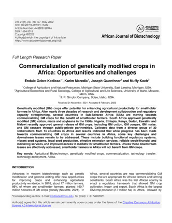 Commercialization Of Genetically Modified Crops In Africa .
