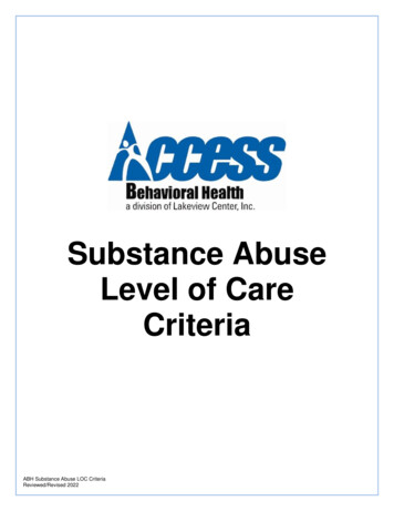 Substance Abuse Level Of Care Criteria - Access Behavioral Health