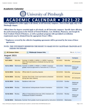 2021 - 2022 Academic Calendar - University Of Pittsburgh