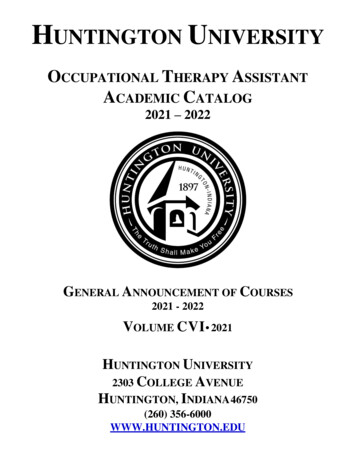 OCCUPATIONAL THERAPY ASSISTANT ACADEMIC CATALOG - Huntington University