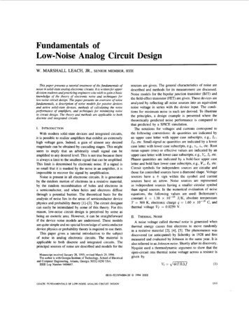 Fundamentals Of Low-noise Analog Circuit Design .