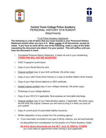 Central Texas College Police Academy PERSONAL HISTORY STATEMENT Attachments
