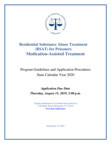 Residential Substance Abuse Treatment (RSAT) For Prisoners . - Virginia