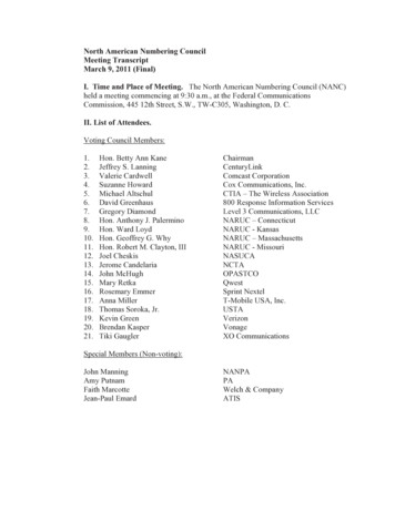 North American Numbering Council Meeting Transcript March 9, 2011 .