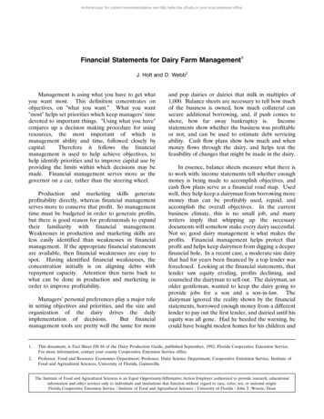 Financial Statements For Dairy . - University Of Florida
