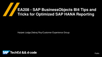 EA208 - SAP BusinessObjects BI4 Tips And Tricks For Optimized SAP HANA .