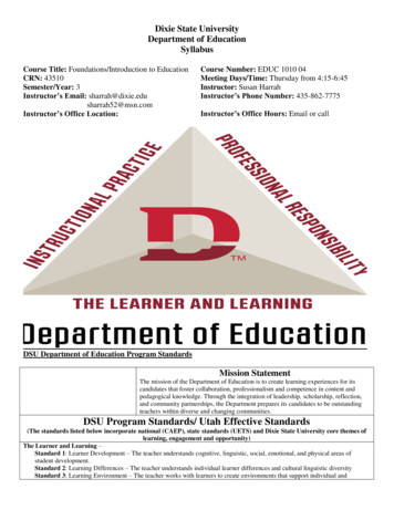 Dixie State University Department Of Education Syllabus