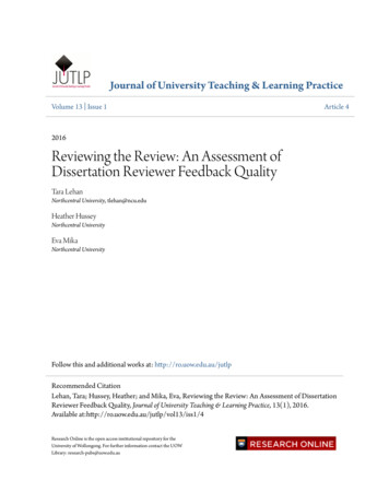 Reviewing The Review: An Assessment Of Dissertation Reviewer . - Ed