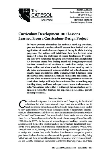 Curriculum Development 101: Lessons Learned From A .