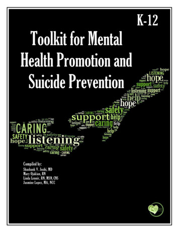 Toolkit For Mental Health Promotion And Suicide Prevention
