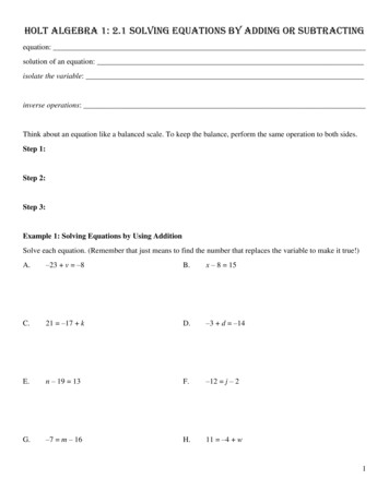 Holt Algebra 1: 2.1 Solving Equations By Adding Or 