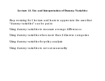 Lecture 13 Use And Interpretation Of Dummy Variables