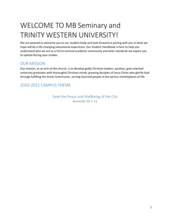 WELCOME TO MB Seminary And TRINITY WESTERN UNIVERSITY!